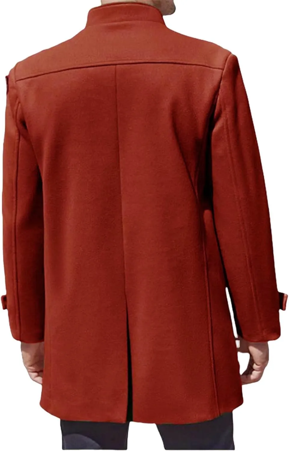 Men's Casual Trench Coat Slim Fit Notched Collar Long Jacket Overcoat Single Breasted Mid Long Pea Coat Wih Pockets