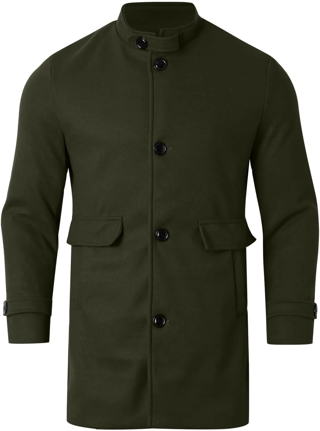 Men's Casual Trench Coat Slim Fit Notched Collar Long Jacket Overcoat Single Breasted Winter Pea Coat Wih Pockets