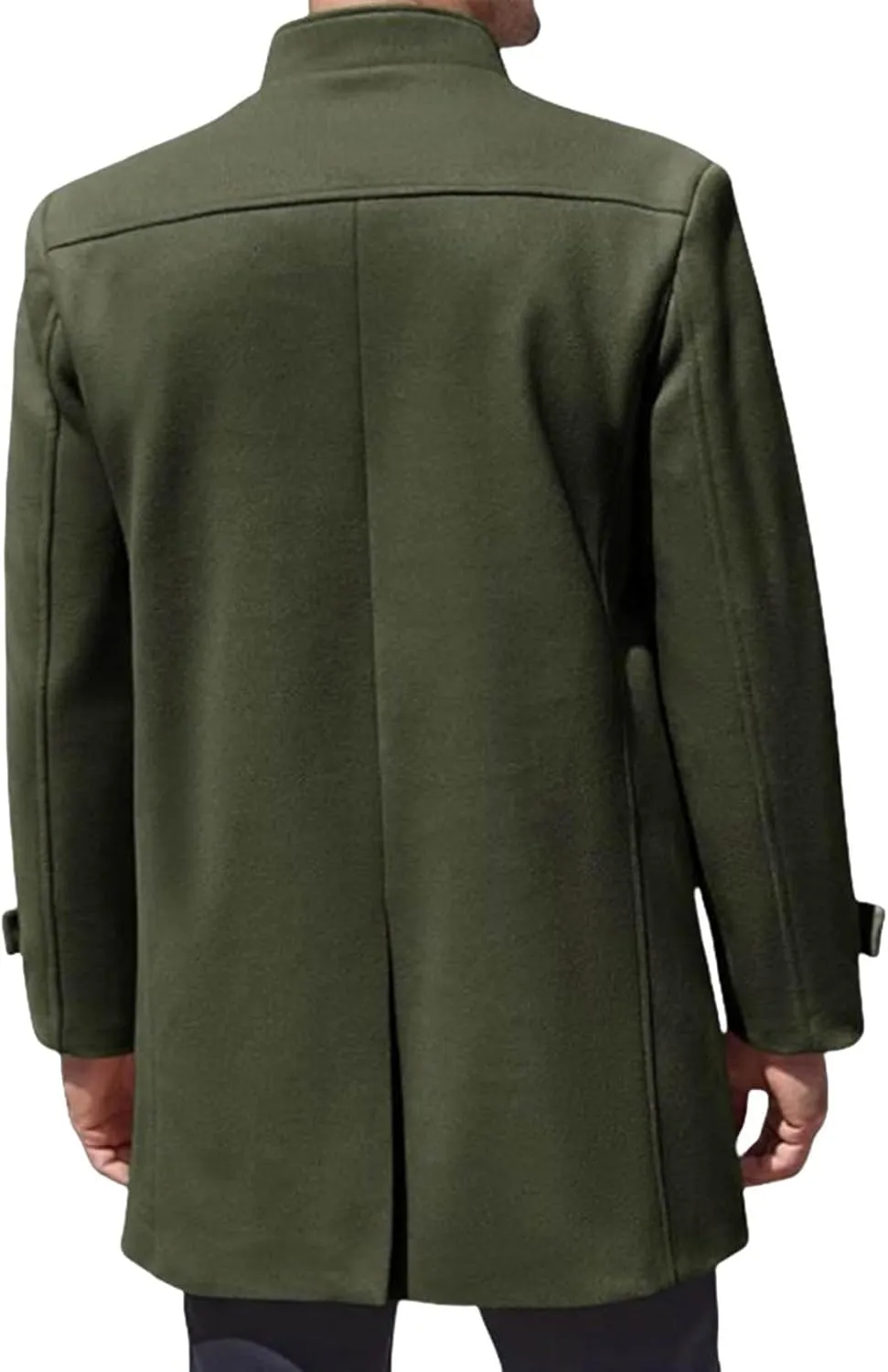 Men's Casual Trench Coat Slim Fit Notched Collar Long Jacket Overcoat Single Breasted Winter Pea Coat Wih Pockets