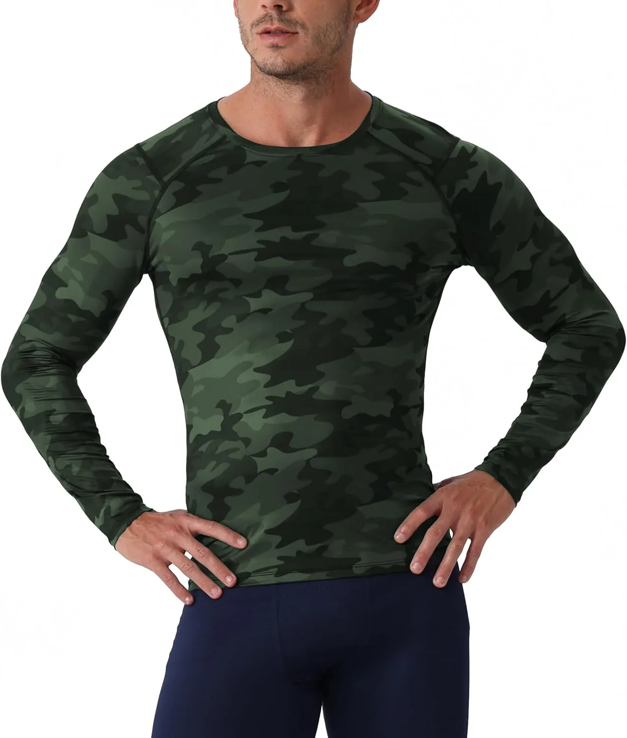 Men's Compression Long Sleeve Shirts, Cool Dry Sport Workout Underwear Shirt Athletic Baselayer Running Tops 1/2 Pack