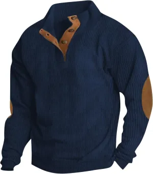 Men's Corduroy Sweatshirts Long Sleeve Henry Collar 1/4 Button Casual Outdoor Pullover