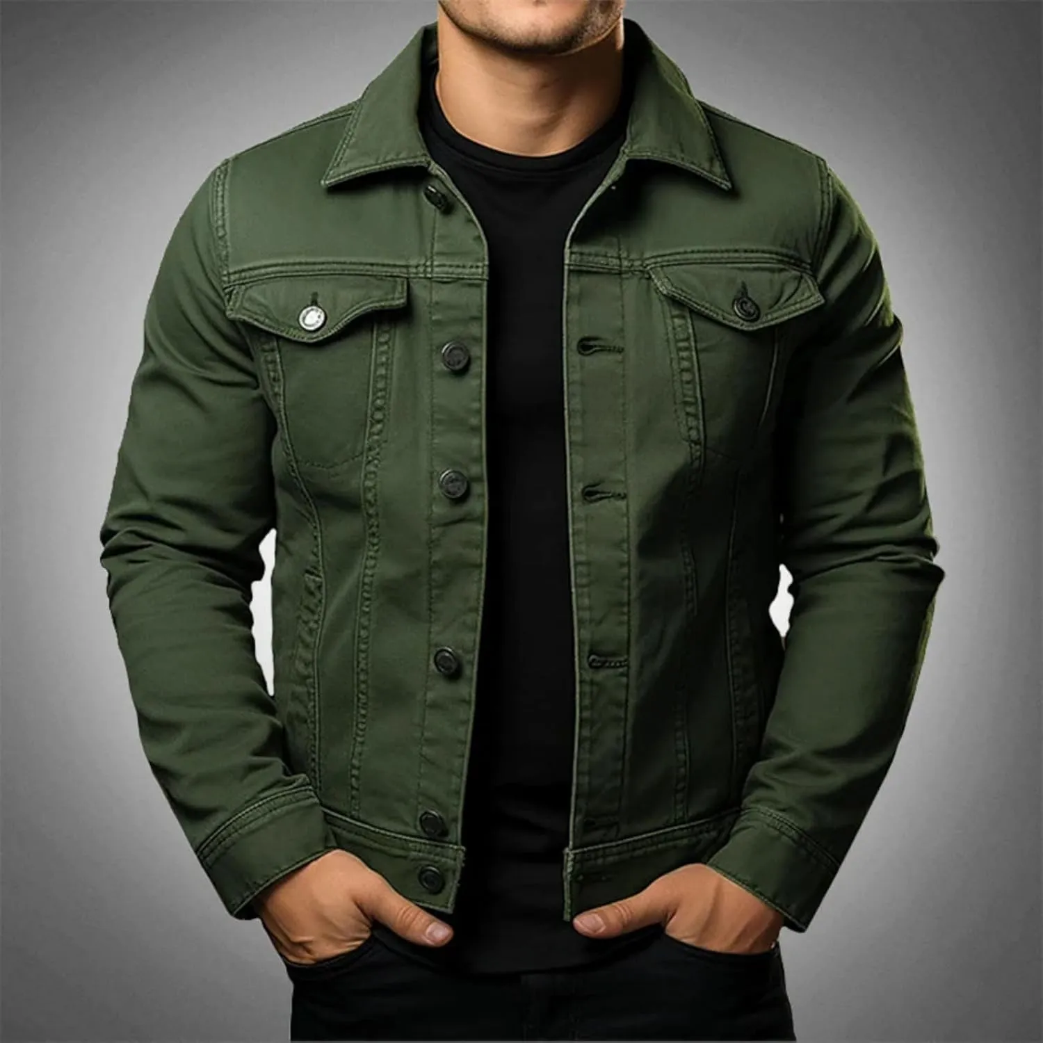 Mens Cozy Jacket Lightweight Casual Coat Lapel Button Pockets Outwear Slim Fit Overshirt Spring Fall