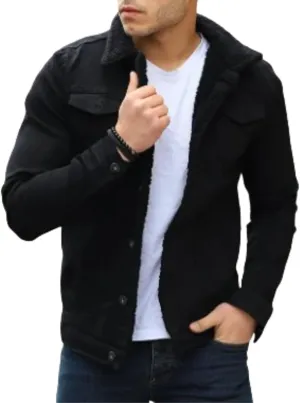Mens Denim Jacket with Sherpa Lining, Classic Jean shearling jacket, trucker denim jacket sherpa lined