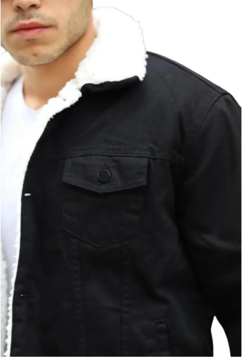 Mens Denim Jacket with Sherpa Lining, Classic Jean shearling jacket, trucker denim jacket sherpa lined