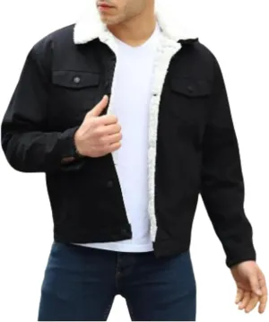 Mens Denim Jacket with Sherpa Lining, Classic Jean shearling jacket, trucker denim jacket sherpa lined