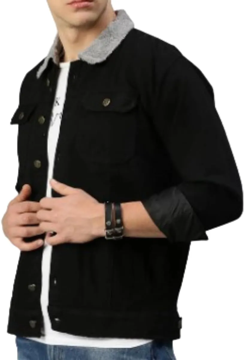 Mens Denim Jacket with Sherpa Lining, Classic Jean shearling jacket, trucker denim jacket sherpa lined
