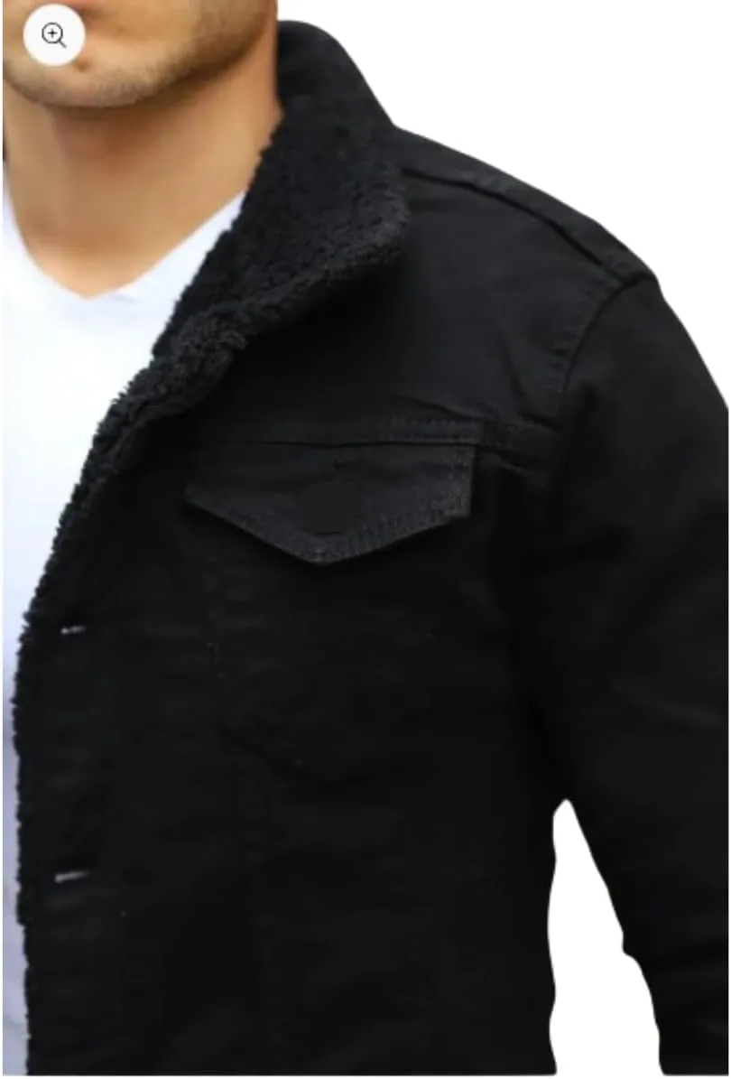 Mens Denim Jacket with Sherpa Lining, Classic Jean shearling jacket, trucker denim jacket sherpa lined