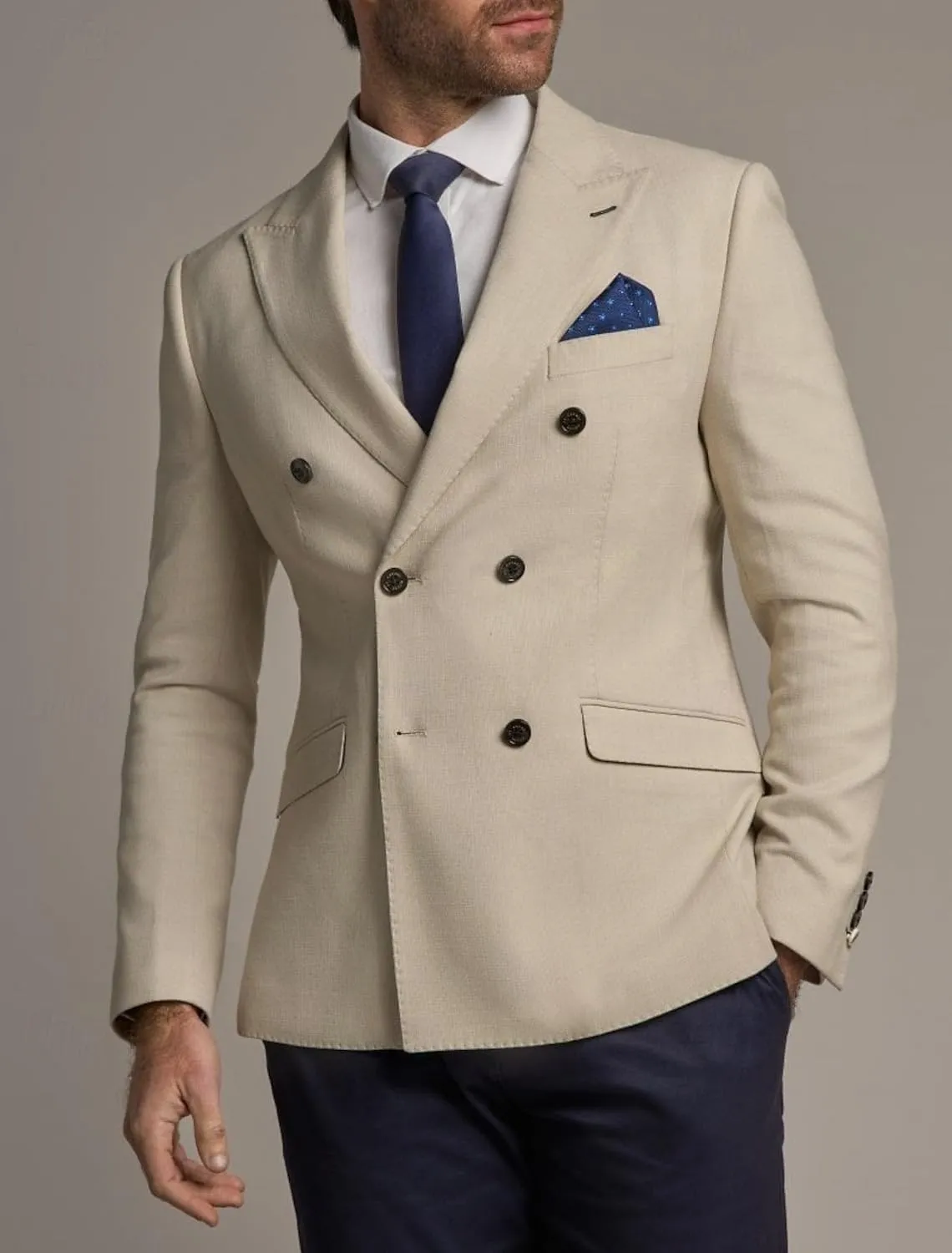 Mens Double Breasted Suit Blazer Casual Jacket for Mens Slim Fit Solid Sport Coat Jacket for Business Formal Wedding