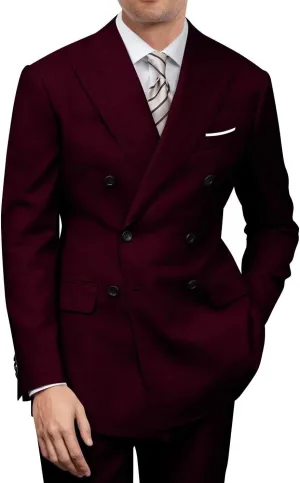 Mens Double Breasted Suit Slim Fit Solid Suit Jacket and Dress Pants 2 Piece Set Prom Wedding Suits for Men