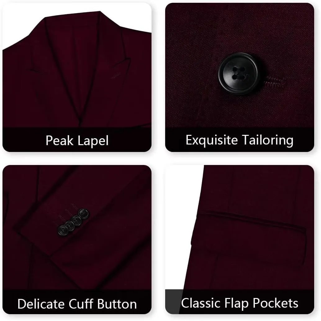 Mens Double Breasted Suit Slim Fit Solid Suit Jacket and Dress Pants 2 Piece Set Prom Wedding Suits for Men