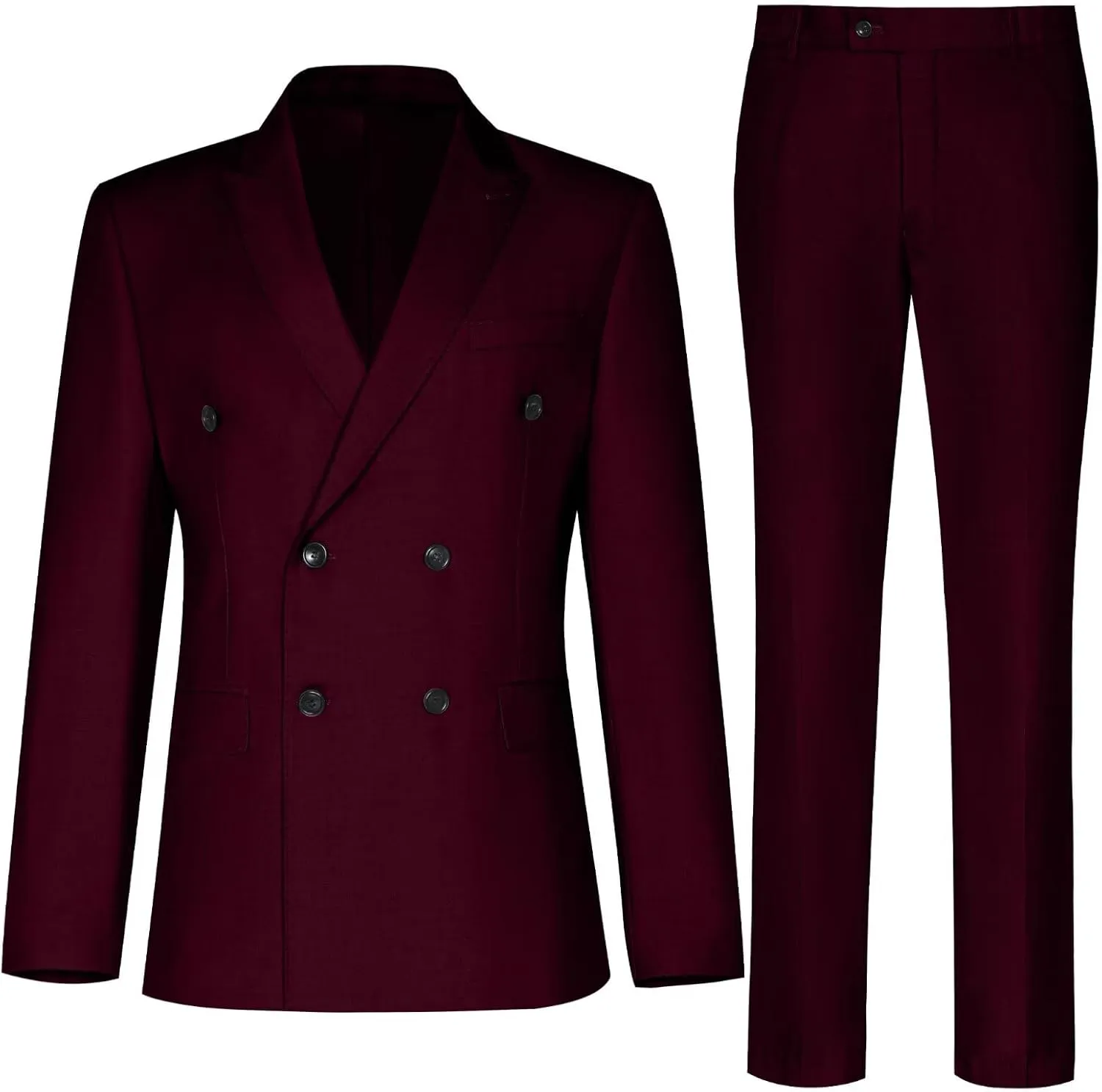 Mens Double Breasted Suit Slim Fit Solid Suit Jacket and Dress Pants 2 Piece Set Prom Wedding Suits for Men