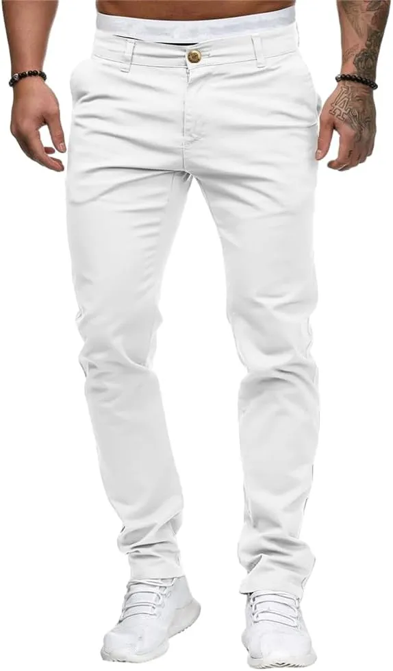 Mens Dress Pants Slim Fit Chinos Stretch Fashion Pant Skinny Leg