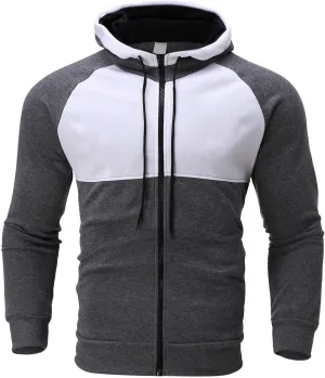 Men's Fashion Color Block Pullover Fleece Hoodie Casual Hooded Sweatshirts Full Zip Jacket with Pockets