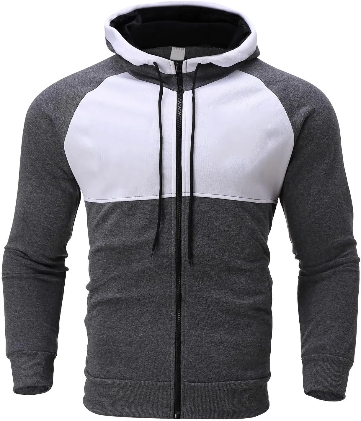 Men's Fashion Color Block Pullover Fleece Hoodie Casual Hooded Sweatshirts Full Zip Jacket with Pockets
