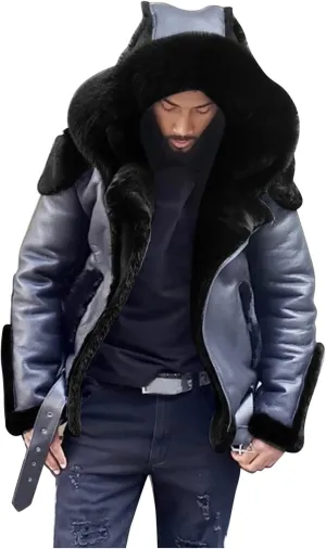 Mens Faux Fur Coat Leather Thicken Winter Warm Long Jacket Winter Warm Zipper Lamb Velvet Trucker Jackets Pea Coat