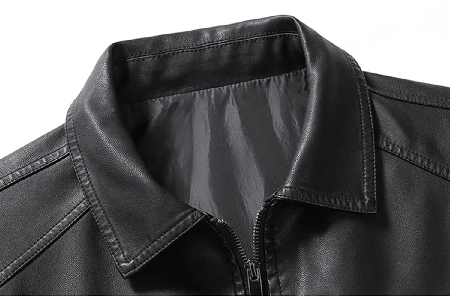 Men's Faux Leather Jacket Slim Fit Zipper Lapel Collar Pockets Motorcycle Jackets Casual Fashion Big and Tall Outwear