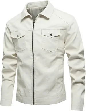 Men's Faux Leather Jacket Slim Fit Zipper Lapel Collar Pockets Motorcycle Jackets Casual Fashion Big and Tall Outwear