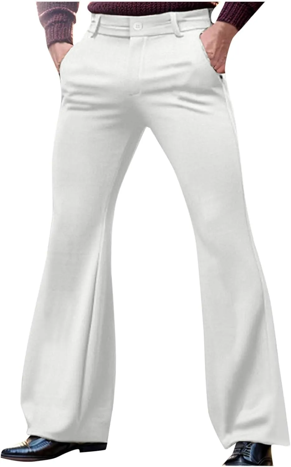 Mens Flared Pants with Belt Loops and Pockets Fashionable Wide Leg Trousers for Formal and Casual Wear