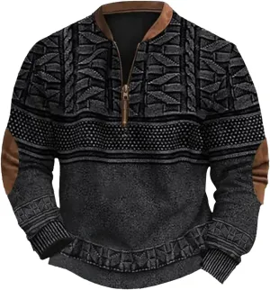 Men's Fleece Crewneck Sweatshirts Men's Casual Fashion Loose 3D Printed Zipper Casual V Neck Slim Fit Pullover