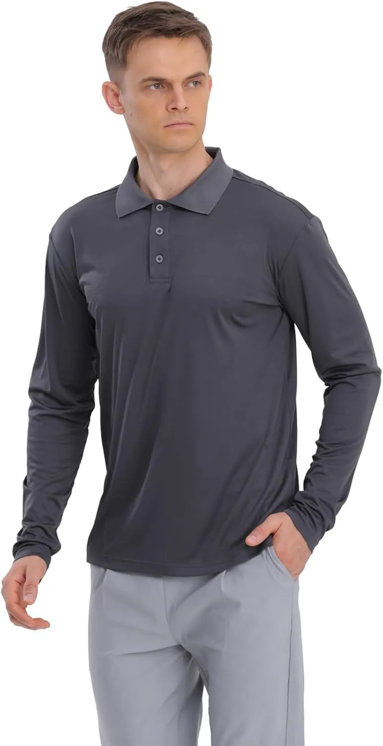 Men's Golf Polo Shirts,1 Pack/4 Pack Long Sleeve Quick Dry Athletic Casual Performance Collar Shirts for Men