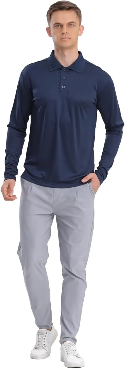 Men's Golf Polo Shirts,1 Pack/4 Pack Long Sleeve Quick Dry Athletic Casual Performance Collar Shirts for Men