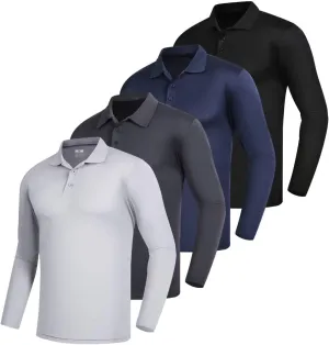 Men's Golf Polo Shirts,1 Pack/4 Pack Long Sleeve Quick Dry Athletic Casual Performance Collar Shirts for Men