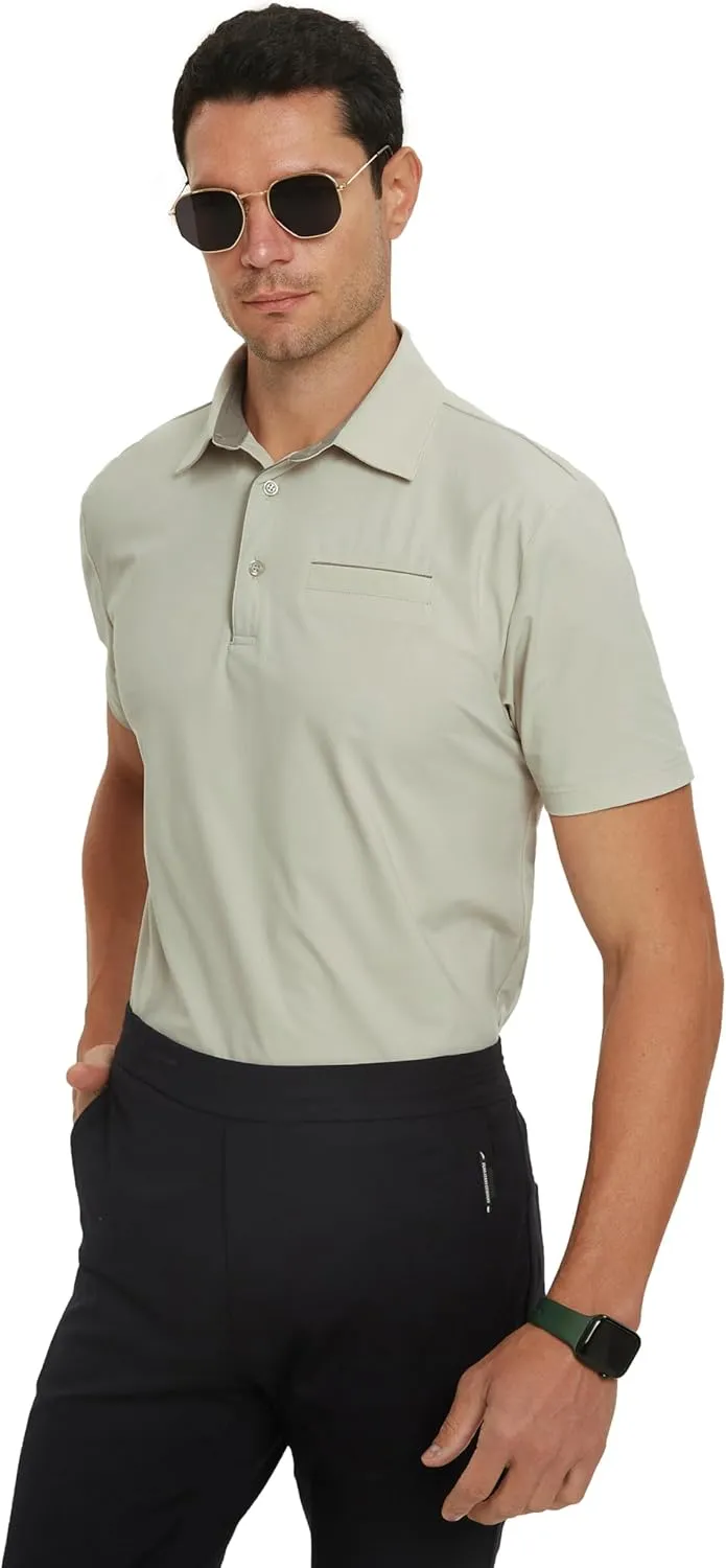 Mens Golf Shirt Short Sleeve Dry Fit Performance Moisture Wicking Rib Collared Golf Polo Shirts for Men