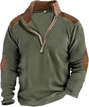 Men's Half-Zip Sweatshirt Loose Fuzzy Long Sleeve Jackets Stand Collar Casual Pullover Tops Fall Winter Outfit Clothes