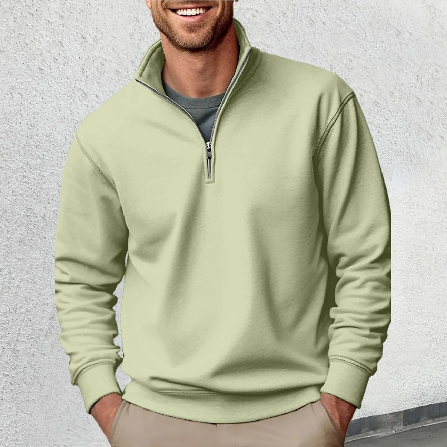 Men's Half Zip Sweatshirt Stand Neck Slim Fit Long Sleeve Sports Sweatshirts Soft And Warm Cool Style Pullover Shirt