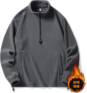 Mens Half Zip Sweatshirts Casual Fuzzy Long Sleeve Jackets Pullover Tops Solid Color Pockets Winter Outfits Clothes