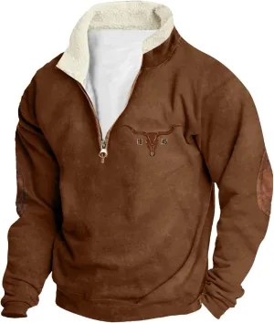 Men's Half Zip Sweatshirts Casual Long Sleeve Bull Graphic Jackets Tunic Pullover Tops Fall Winter Outfits Clothes