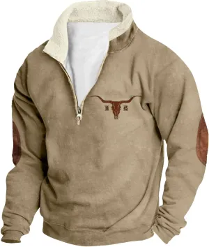 Men's Half Zip Sweatshirts Casual Long Sleeve Bull Graphic Jackets Tunic Pullover Tops Fall Winter Outfits Clothes