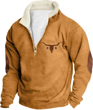 Men's Half Zip Sweatshirts Casual Long Sleeve Bull Graphic Jackets Tunic Pullover Tops Fall Winter Outfits Clothes