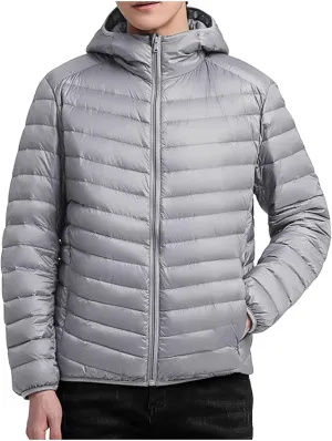 Mens Jackets Casual Spring Fall Warm Winter Padded Coats Outdoor Hooded Jacket Fleece Lined Coat Zip Up Coat with Pocket