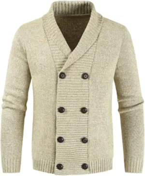 Men's Lapel Double-Breasted Knitted Cardigan Blazer Button Down Knitted Sweater Slim Fit Chunky Jumpers Outwear