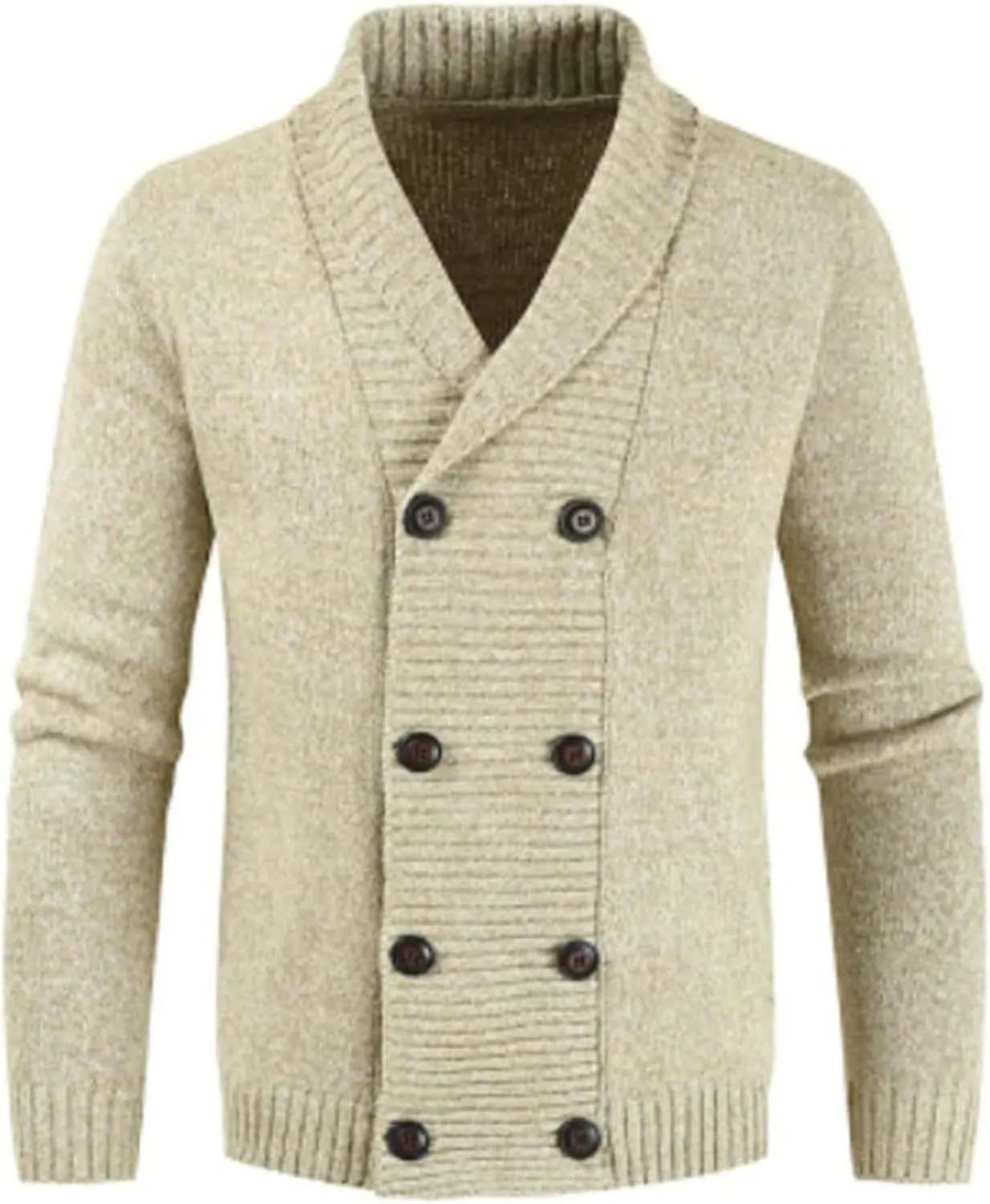 Men's Lapel Double-Breasted Knitted Cardigan Blazer Button Down Knitted Sweater Slim Fit Chunky Jumpers Outwear