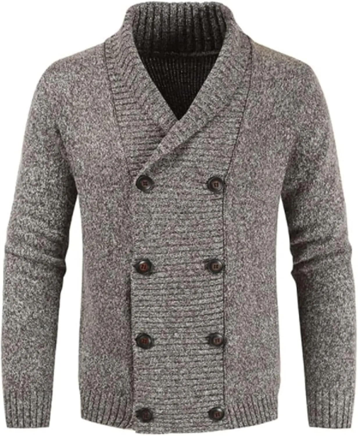 Men's Lapel Double-Breasted Knitted Cardigan Blazer Button Down Knitted Sweater Slim Fit Chunky Jumpers Outwear
