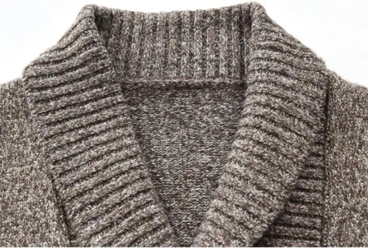 Men's Lapel Double-Breasted Knitted Cardigan Blazer Button Down Knitted Sweater Slim Fit Chunky Jumpers Outwear