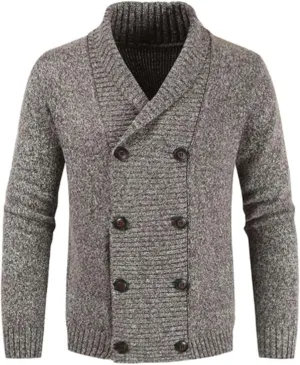 Men's Lapel Double-Breasted Knitted Cardigan Blazer Button Down Knitted Sweater Slim Fit Chunky Jumpers Outwear