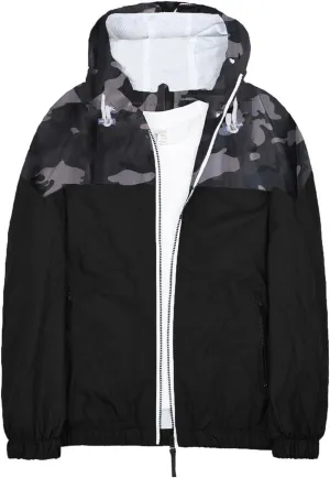 Men's Lightweight Hooded Jackets Zip Vintage Patchcolor Windbreaker Packable Raincoat Outdoor Running Coat for Hiking