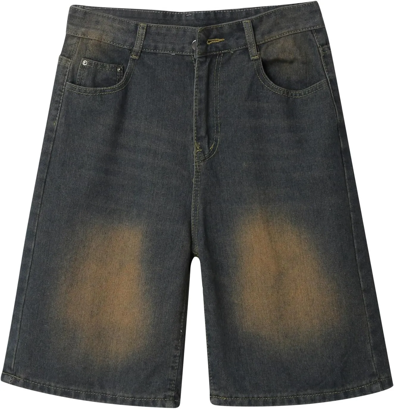 Mens Loose Hip Hop Mid Jean Shorts Baggy Denim Shorts with Pockets Summer Casual Streetwear Clothes