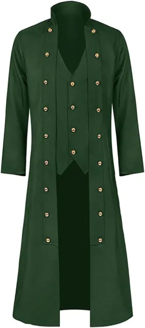 Men's Notch Lapel Double Breasted Long Trench Coat Men's Solid Color Lengthened Notched Lapel Collar Single Breasted