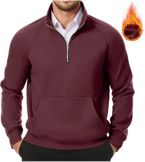 Men's Quarter Zip Pullover Fleece Lined Mock Neck Sweatshirts Oversized Golf Pullovers Warm Winter Outerwear
