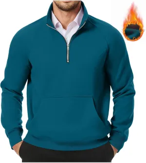 Men's Quarter Zip Pullover Fleece Lined Mock Neck Sweatshirts Oversized Golf Pullovers Warm Winter Outerwear