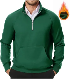 Men's Quarter Zip Pullover Fleece Lined Mock Neck Sweatshirts Oversized Golf Pullovers Warm Winter Outerwear