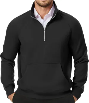 Men's Quarter Zip Pullover Fleece Lined Mock Neck Sweatshirts Oversized Golf Pullovers Warm Winter Outerwear