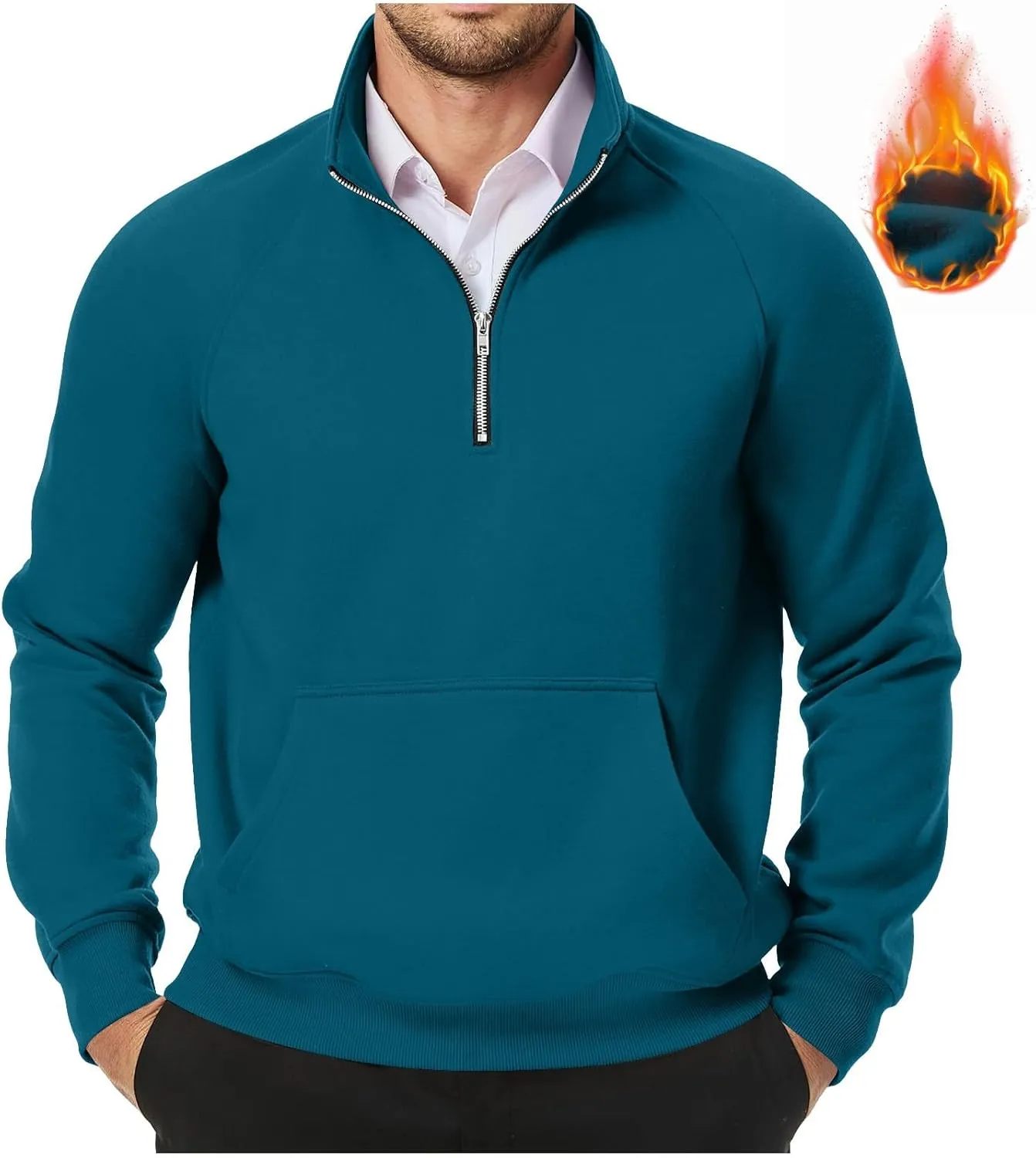 Men's Quarter Zip Pullover Fleece Lined Mock Neck Sweatshirts Oversized Golf Pullovers Warm Winter Outerwear