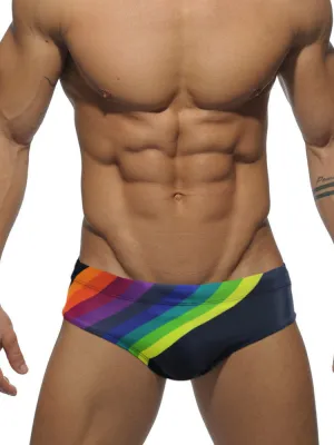 Mens Rainbow Stripes Swim Briefs with Removable Pad