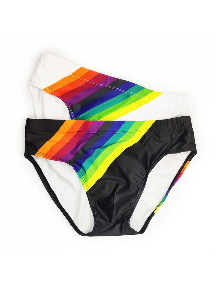 Mens Rainbow Stripes Swim Briefs with Removable Pad