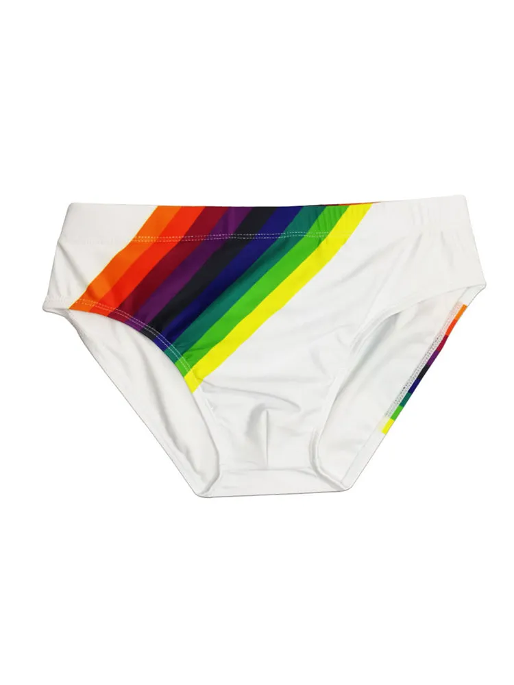 Mens Rainbow Stripes Swim Briefs with Removable Pad